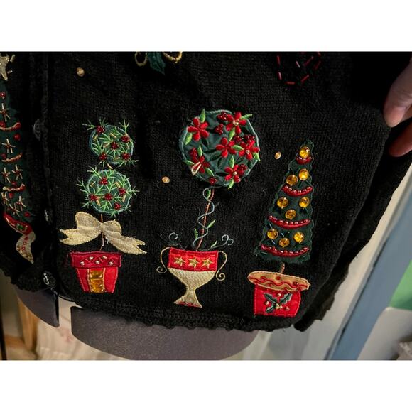 ugly christmas sweater beaded topiaries 1980s - Picture 3 of 10